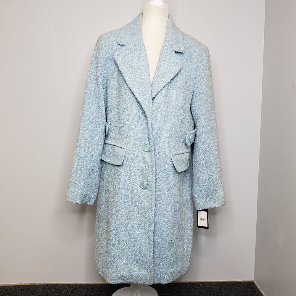 NEW Gallery baby blue boucle princess seam notch collar coat 14